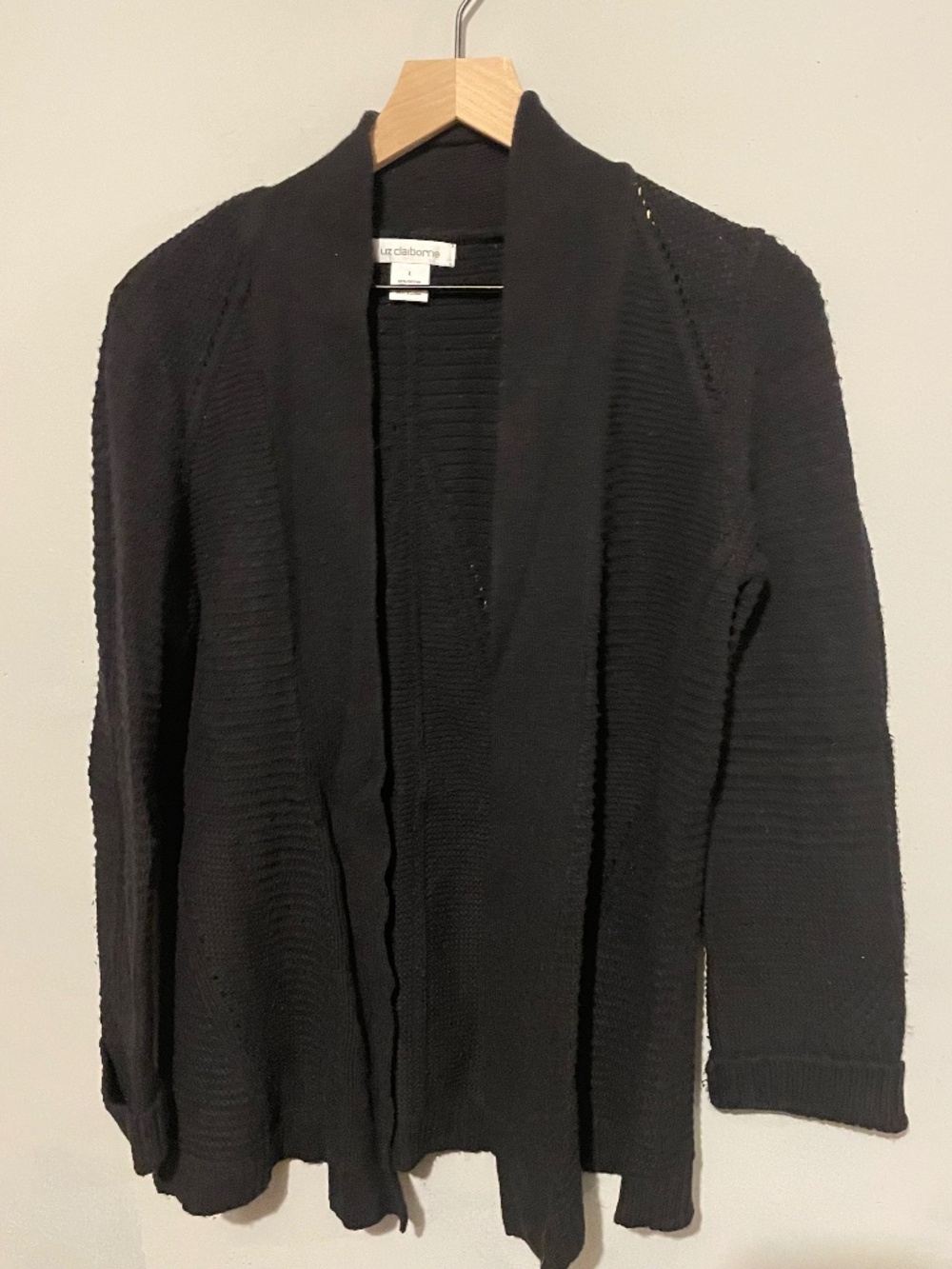 Liz Claiborne women’s size large open front black cardigan